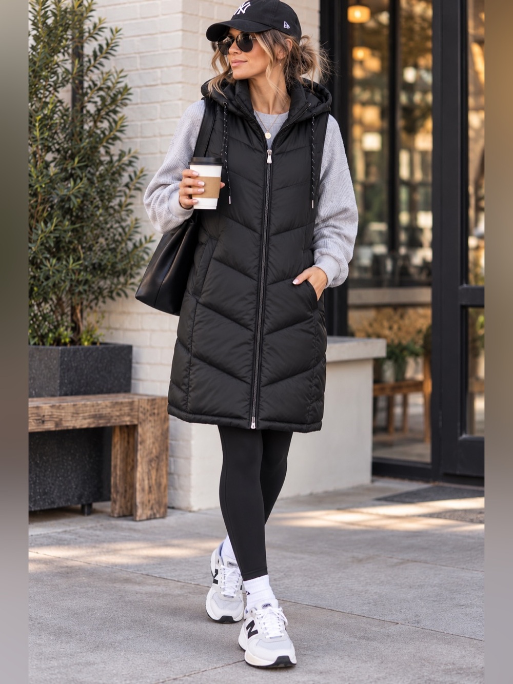 Zella Black Hooded Long Puffer Vest XS